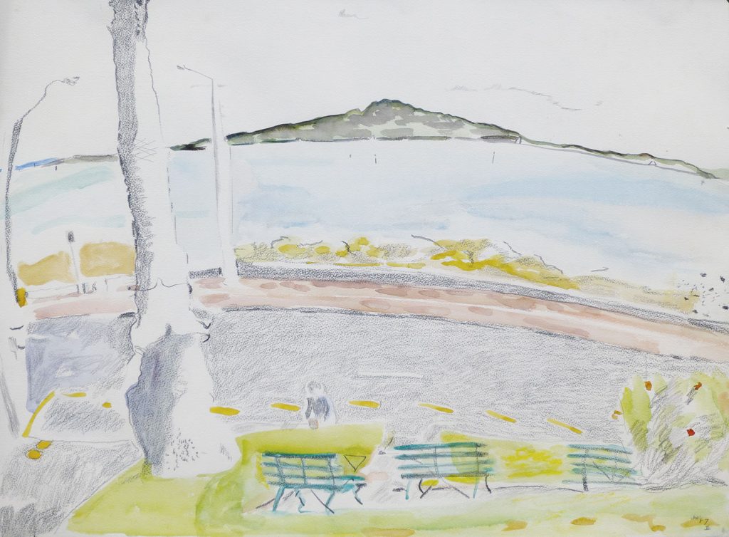 Rangitoto II, 1987, pencil, watercolour, pastel, 560 x 760mm