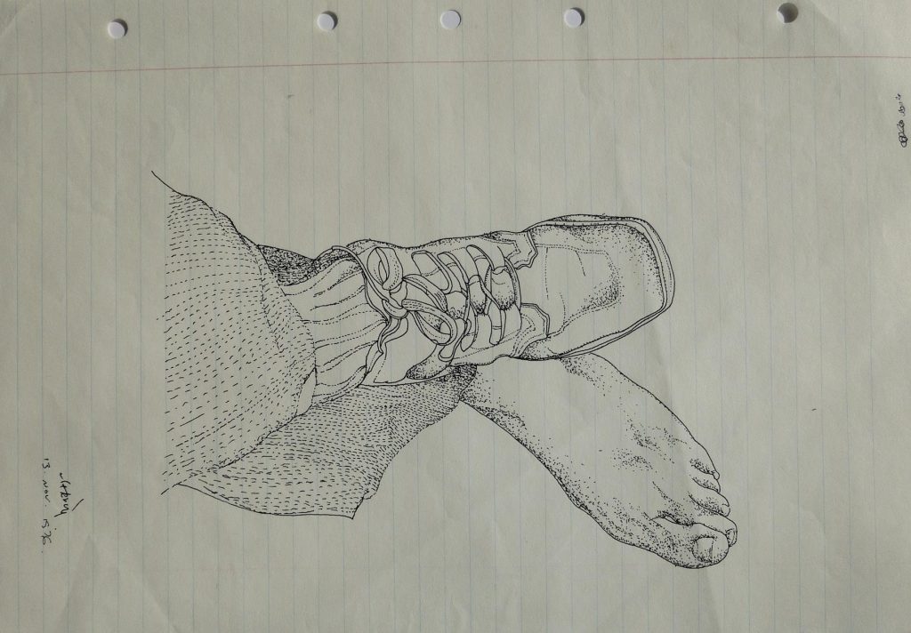 BVC Feet, 1976, ink on refill paper