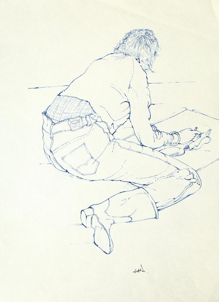 Untitled - Live Drawing (blue ink), c.1970's, ink on paper