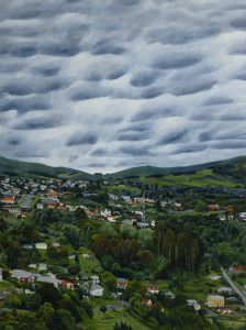 View Towards Mornington with Helicopter, 2017, acrylic on board, 640 x 480mm